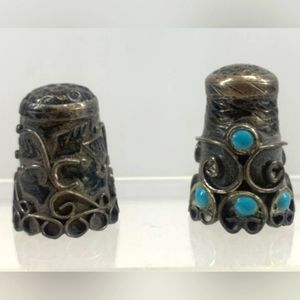 Set Of 2 Vintage Sterling Silver & Turquoise Thimbles With No holes 12 Grams TW